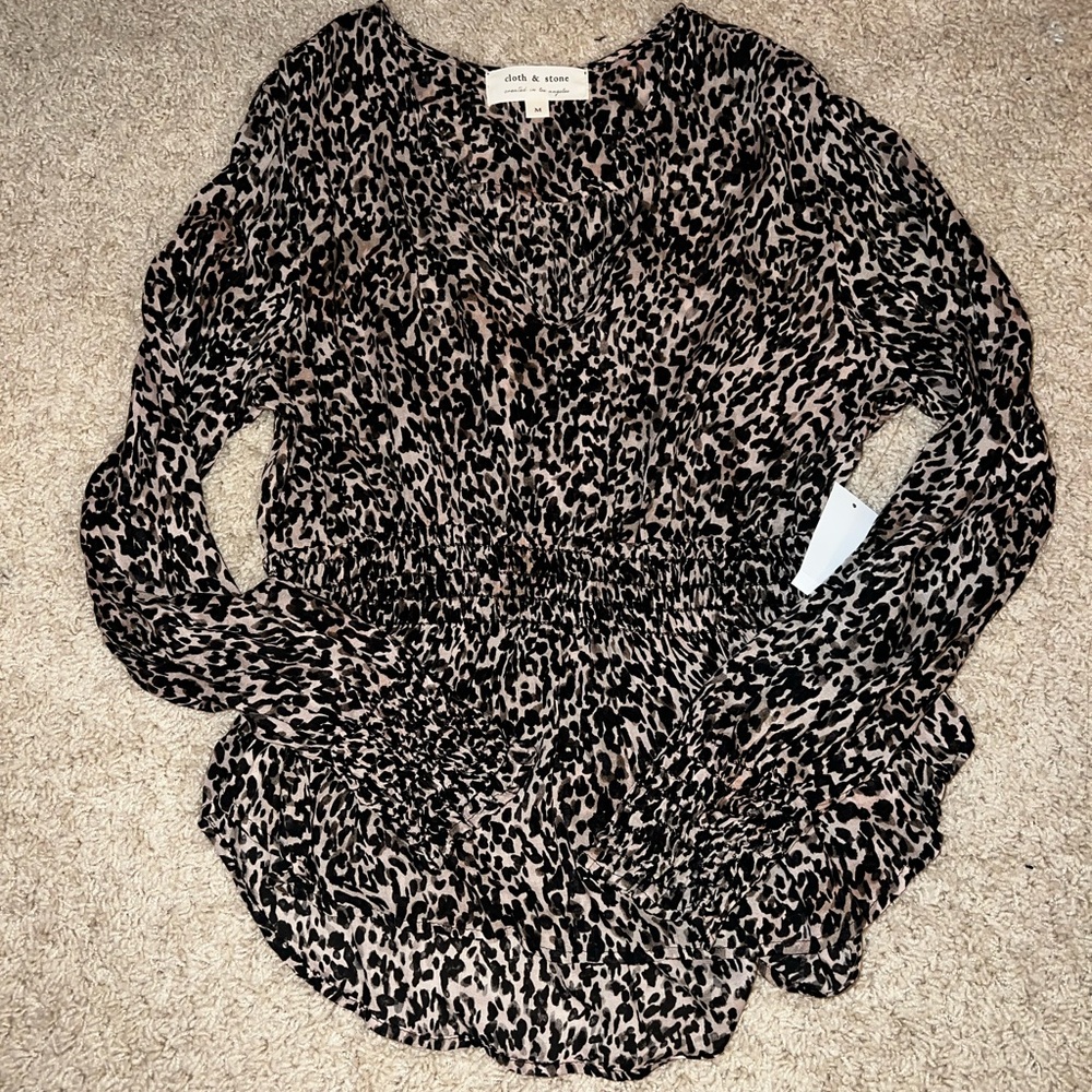 Cloth & Stone Black and Brown Ruffled Long Sleeve Blouse